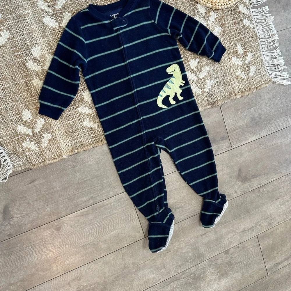 Carter's Striped Fleece Dinosaur Footie Pajamas Baby Toddler Boy 18 Month